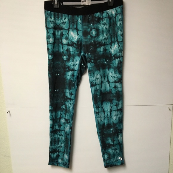 Soffe Dry Teal Tie Dye Leggings Large - Picture 1 of 5